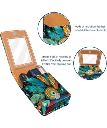 Premium Leather Lipstick Case & Organizer with Mirror - Mini Colorful Peacock Feather Holder - Buy Online on GoSupps.com