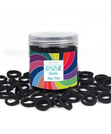 EAONE 200Pcs Black Hair Ties for Girls and Kids  Seamless Ponytails Holders Small Soft Hair Elastic Bands Hair Accessories No Damage for Women Hair (0.8 Inch in Diameter) 200 Count (Pack of 1) Black