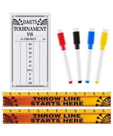 7 Pcs Dart Accessories Including Dry Erase Scoreboard 2 Dart Throw Line Floor Marker 4 Magnetic Dry Erase Markers with Erasers Assorted Colors for Cricket and Dart Games Steel and Soft Tip Darts