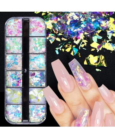 JMEOWIO Holographic Mermaid Nail Art Glitter - 12 Grids Gradient Iridescent Flakes for Summer Nail Decoration - Buy Online on GoSupps.com