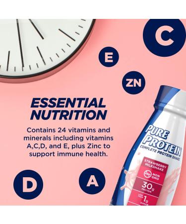 Pure Protein Strawberry Protein Shake - 30g Complete Protein, Ready to Drink, Keto-Friendly - 11 Fl Oz (Pack of 12) - With Vitamins A, C, D, E and Zinc for Immune Health - Buy Online on GoSupps.com