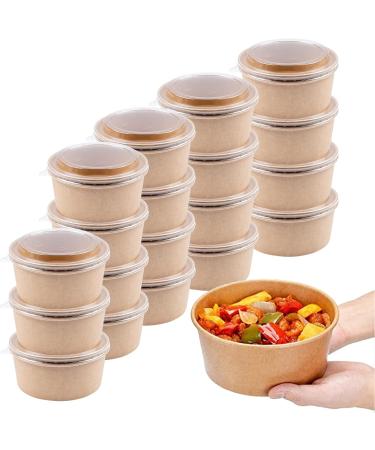 20 Pack Paper Bowls with Lids Disposable Soup Bowls Kraft Paper Bowls Large Salad Bowls Bulk Round Food Containers Take Out Boxes for Hot/Cold Food (25 oz) - Buy Online on GoSupps.com