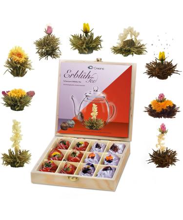 Creano tea blumen gift set in wooden tea box 12 blooms in 9 types of white tea & black tea gift for women mother tea lover - Buy Online on GoSupps.com