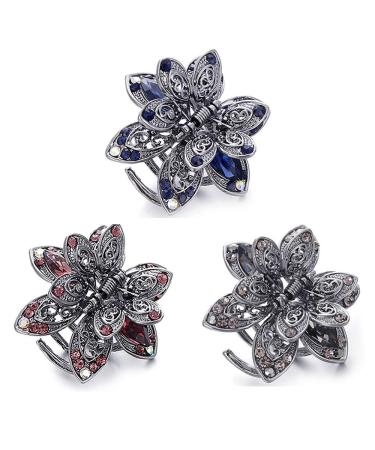 WSERE Set of 3 Mini Hair Jaw Clips Vintage Metal Rhinestone Claw Hair Clips for Women Girls  Non Slip Exquisite Claw Clip  Easy to Match - Good Tension - Not Easily Deformed Multicolor-Style A-3PCS