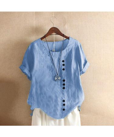 Women's Linen Shirt Plus Size Blouses Summer Long Sleeve Button Up Casual Tee Shirt V Neck Loose Fit Going Out Work Office Dressy Tops 1914-qppoj-skyblue-2 M - Buy Online on GoSupps.com