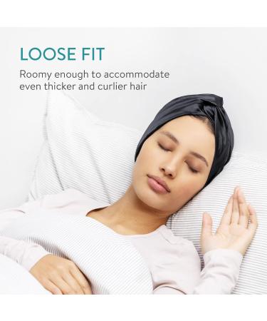 Navaris Satin Sleeping Cap for Women - Sleep Turban Hair Wrap & Bonnet - Black Satin Hood for Curls with Rubber Band - Perfect for Healthy Hair - Buy Online on GoSupps.com