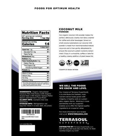 Terrasoul Superfoods Organic Coconut Milk Powder 2 Lbs (2 Pack) - Plant-Based Creamer, Keto Friendly - Buy Online on GoSupps.com