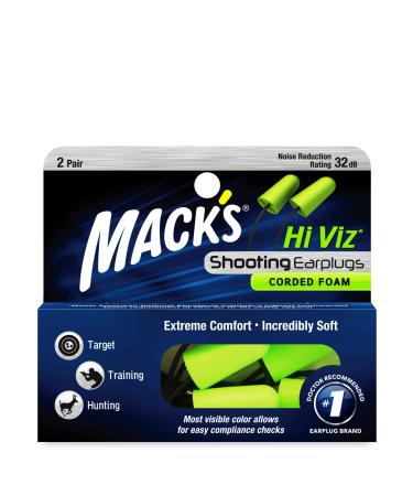 Mack's Hi Viz Corded Foam Shooting Ear Plugs, 2 Pair