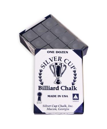 SILVER CUP Billiard CHALK - ONE DOZEN (Charcoal)