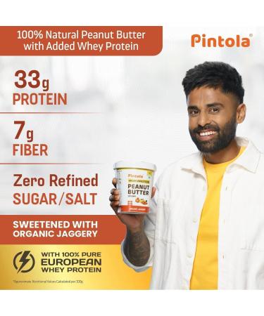 Pin'tola HIGH Protein ORGANIC JAGGERY Peanut Butter Creamy 1kg with 33g Protein & 7g Fiber Whey Protein Peanut Butter Vegan Gluten Free Zero Added Salt Cholesterol Free 100% Roasted Peanuts - Buy Online on GoSupps.com