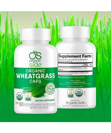 OS Organic Side - Organic Wheatgrass 60 Capsules - for Energy Detox & Immunity Support - Certified USDA - Non GMO - Vegan - Buy Online on GoSupps.com