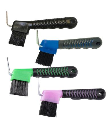 Bohue 4Pcs Horse Hoof Pick Brushes Stiff Bristled Brush with Soft Touch Rubber Handle Portable Hoof Pick Hoof Cleaner for Horses and Goat