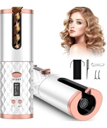 Automatic Curling Iron, Cordless Auto Hair Curler, 6 Temp & 11 Timer, Wireless USB Rechargeable Curling Iron Wand, Detangle & Scald-Free, Travel Portable Spin Hair Iron, Auto Shut Off, 220V Fast Heat White