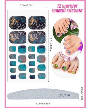 Kalolary Marble Toenail Stickers - 12 Sheets Self-Adhesive Nail Art Decals with Nail File | Perfect for Footnail Design & International Shipping - Buy Online on GoSupps.com