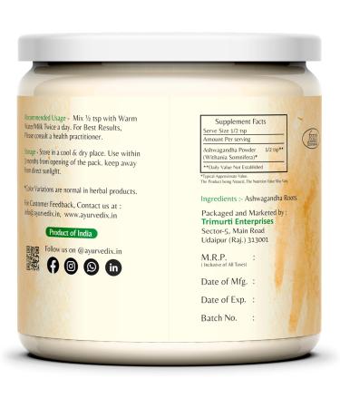 Ayurvedix Organic Ashwagandha Root Powder - 150g Withania Somnifera Powder from India - Buy Online on GoSupps.com