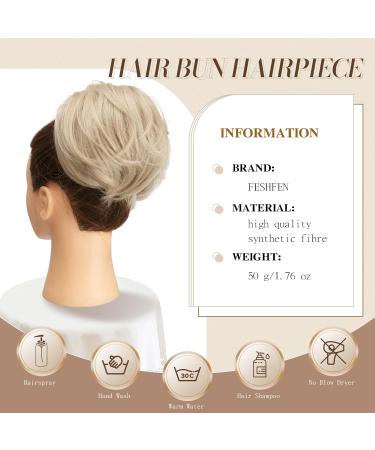 Feshfen Pale Ash Blonde Hair Dutt with Comb - Short Hair Ponytail Extensions Synthetic Chignon for Women - Buy Online on GoSupps.com