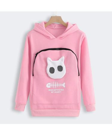 Womens Long Sleeve Cat & Dog Hoodie Sweater with Big Bag & Zipper - Cozy Pink XL Sweatshirt - Buy Online on GoSupps.com