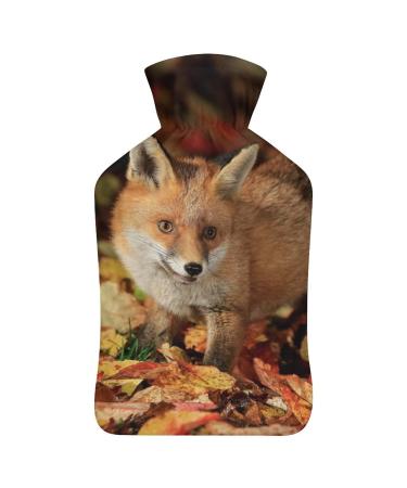 Fox Leaf Hot Water Bottle With Cover Plush Bed Bottle Hand Warmer For Adults And Children 26.5X15.3cm