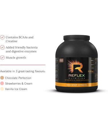 Reflex Nutrition One Stop Xtreme Mass Protein Powder 2.03kg - Chocolate Perfection | 55g Protein, 10.3g BCAA'S, 73g Low GI Carbs, 5000mg Creatine & Vitamins - Buy Online on GoSupps.com