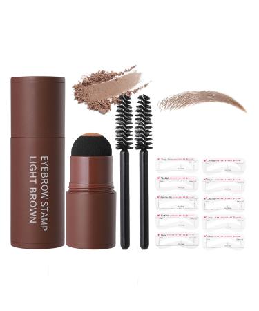 Eyebrow Stamp Stencil Kit - Eye Brow Stamping Kit One Step Brow Trio Stamp Kit Eyebrow Powder with 10 Reusable Eyebrow Stencils Kit Light Brown