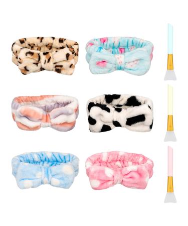 metagio 6 Pack Spa Makeup Headbands Super Absorption Hair Bands Elastic Coral Head Wrap Adjustable Soft Facial Headband with 3PCS Silicone Brushes - Buy Online on GoSupps.com