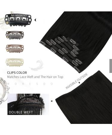Moresoo 22 Inch Natural Black Clip in Human Hair Extensions - 7 Pieces/120g #1B - Buy Online on GoSupps.com