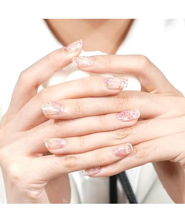 Danni & Toni Half Hardened Gel Nail Foils - Transparent Pink Flowers | Glossy UV Nail Design | Self-Adhesive Wraps & Stickers (28 Pack) - Buy Online on GoSupps.com