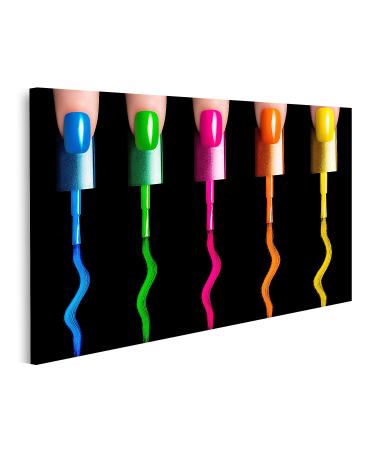 islandburner Five Finger Canvas Picture with Five Nail Polish Brushes Painted in Fluid Colours Manicure and Nail Art Concept Cl Stampe Art Wall Poster