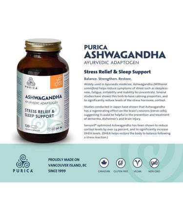 PURICA Ashwagandha with Sensoril - Natural and Organic Stress Relief Supplement Ideal for Men and Women 120 Vegan Capsules - Buy Online on GoSupps.com