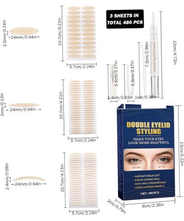 Eyelid Tape 480 Pcs 3 Types Instant Eyelid Lifter Strips Waterproof and Invisible Double Eyelid Tape for Hooded Eyes Droopy Uneven or Monolids Eyes Eyelash Adhesives - Buy Online on GoSupps.com