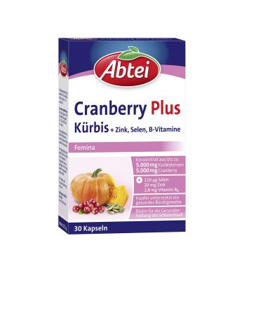 Abbey cranberry plus pumpkin - high -dose - nutritional supplement for connective tissue mucous membrane and immune system - with zinc selenium biotin and B vitamins - 1 x 30 capsules (1 Pack) 27.5 g (1 Pack)