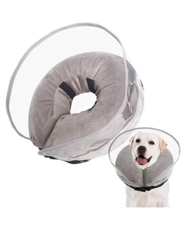 WinMany inflatable collar for dogs cat protective cone recovery collar after operations neutrating adjustable pet donut collar with conductor prevent and scratch (gray m) gray m