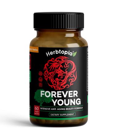 Herbtopia Forever Young Longevity Supplement for Immunity  Anti Gray Hair  Telomere Lengthening & Happy Mood w/Ginseng  Astragalus  Lions Mane  Reishi Mushroom  Codonopsis | Organic