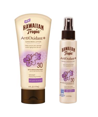 Hawaiian Tropic SPF 30 Broad Spectrum Sunscreen AntiOxidant Sunscreen Pack with 6oz Sunscreen Lotion and 3.4oz Sunscreen Mist Antioxidant Lotion & Mist SPF 30