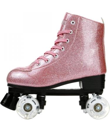 XUDREZ Shiny PU Leather High-top Roller Skates for Women Men - Crystal Pink Flash Wheels, Size 42 - Buy Online on GoSupps.com