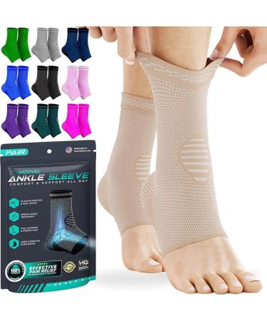 Modvel Foot & Ankle Brace Socks for Sprained Ankle Compression Sleeve - Ankle Support for Women & Men - Tendonitis & Arthritis Ankle Brace Sports Running Torn Ligaments & Women T Skin Medium Medium T Skin