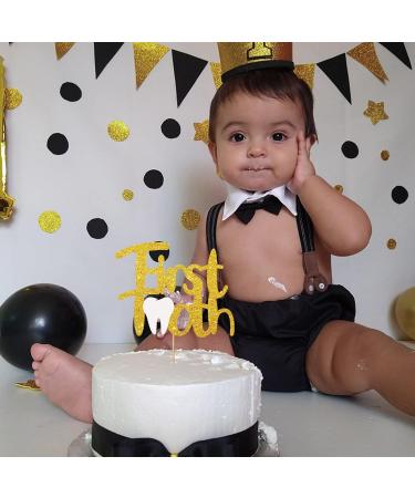 First Tooth Cake Topper Tooth cake topper First Tooth Party Supplies Tooth Party Decorations - Gold & White Glitter - Buy Online on GoSupps.com