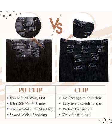Vivien 16 inch Real Hair Clip-In Extensions - Natural Black PU 7PCs 120g #1B - Premium Quality Hair Extensions - Buy Online on GoSupps.com