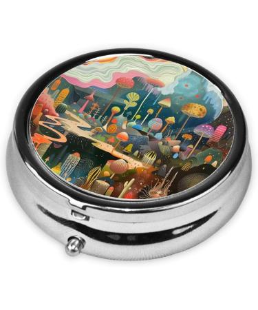 Strange Mushroom Portable Metal Pill Box - Round Mini 3-Compartment Design for Small Pills | Travel Essential - Buy Online on GoSupps.com