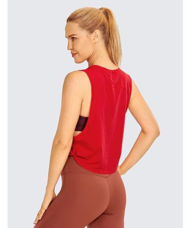 CRZ YOGA Pima Cotton Cropped Tank Top for Women - Sleeveless Athletic Yoga Shirt | Deep Armhole - Festival Red | Medium - Buy Online on GoSupps.com