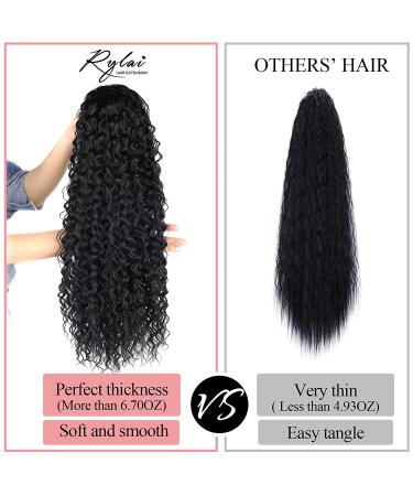 30 Corn Curly Wave Drawstring Ponytail in Black - 30 Inch Synthetic High Puff Ponytail Hair Piece with Comb Clip | Wavy Clip-In Extensions - Buy Online on GoSupps.com