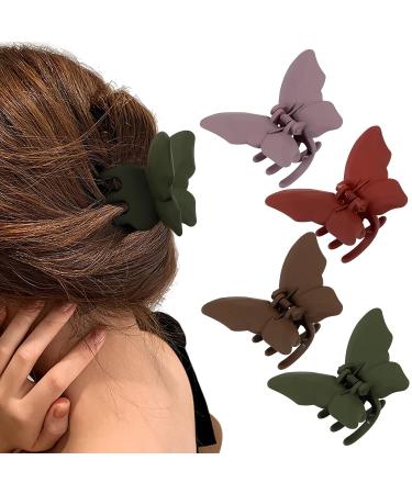 3.6 Resin Frosted Butterfly Hair Clips for Medium Hair - Cute Claw Clips for Thin to Thick Hair - Half Up Style (Brown, Purple, Dark Green, Claret) - Buy Online on GoSupps.com