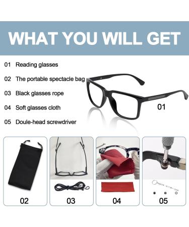 OCCI CHIARI Wide Reading Glasses for Men - Ultralight Large Head Readers (1.0 to 6.0) - Black 1.5x Magnification - International Shipping Available - Buy Online on GoSupps.com