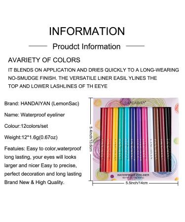 12 Colors Eyeliner Pen Set - Waterproof Matte & Metallic Liquid Eyeliner Kit for Women - Professional Smudgeproof Eye Makeup in Neon Shades - Colorful Gel Eyeliner Pencil Set (12PCS) - Buy Online on GoSupps.com