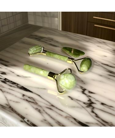 Jade Face Roller 4 in 1 & Gua Sha Set | Eye Massager & Ridged Roller | Warm & Ice Facial Massager for Glowing Skin - Buy Online on GoSupps.com