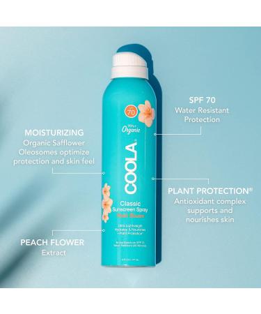 Coola Organic Sunscreen SPF 70 Sunblock Spray 6 Fl Oz - Peach Blossom | Dermatologist Tested, Vegan, Gluten Free - Daily Skin Protection - Buy Online on GoSupps.com