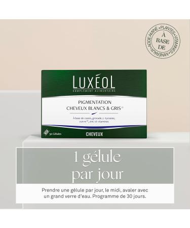 LUX OL - Pigmentation White & Gray Hair - Food Supplement - Contributes to Normal Pigmentation - Blackcurrant Vitamin E B6 B8 Copper Zinc - Made in France - 1 Month Program - 30 Capsules - Buy Online on GoSupps.com