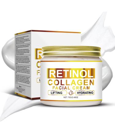 Retinol Collagen Cream Lift and Firm Skin Fade Fine Lines Men's and Women's Day and Night Face Anti-Wrinkle Moisturizer Cream Suitable for All Skin Types 2.46 OZ