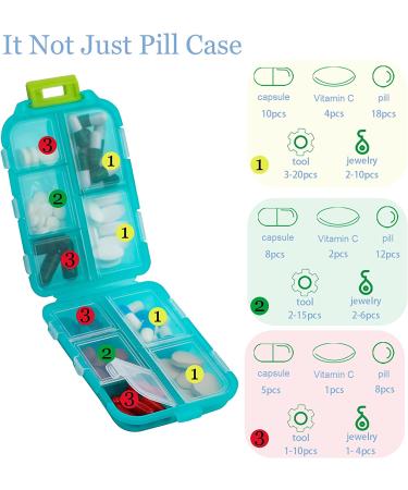 2 Pack Travel Pill Organizer Box for Vitamins and Medication - 10 Compartments, Light Orange & Green - Buy Online on GoSupps.com