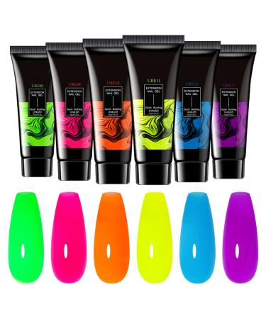 Kaxenig Colored Gel Nail Kit | Glow-in-the-Dark Gel for Women - 6 Long-Lasting Shades Glitter Extensions Manicure for Women and Girls